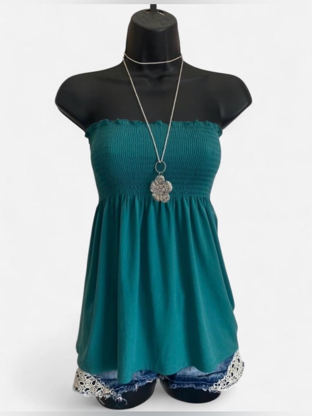 Y2k BCBG Emerald Green Strapless Babydoll Top